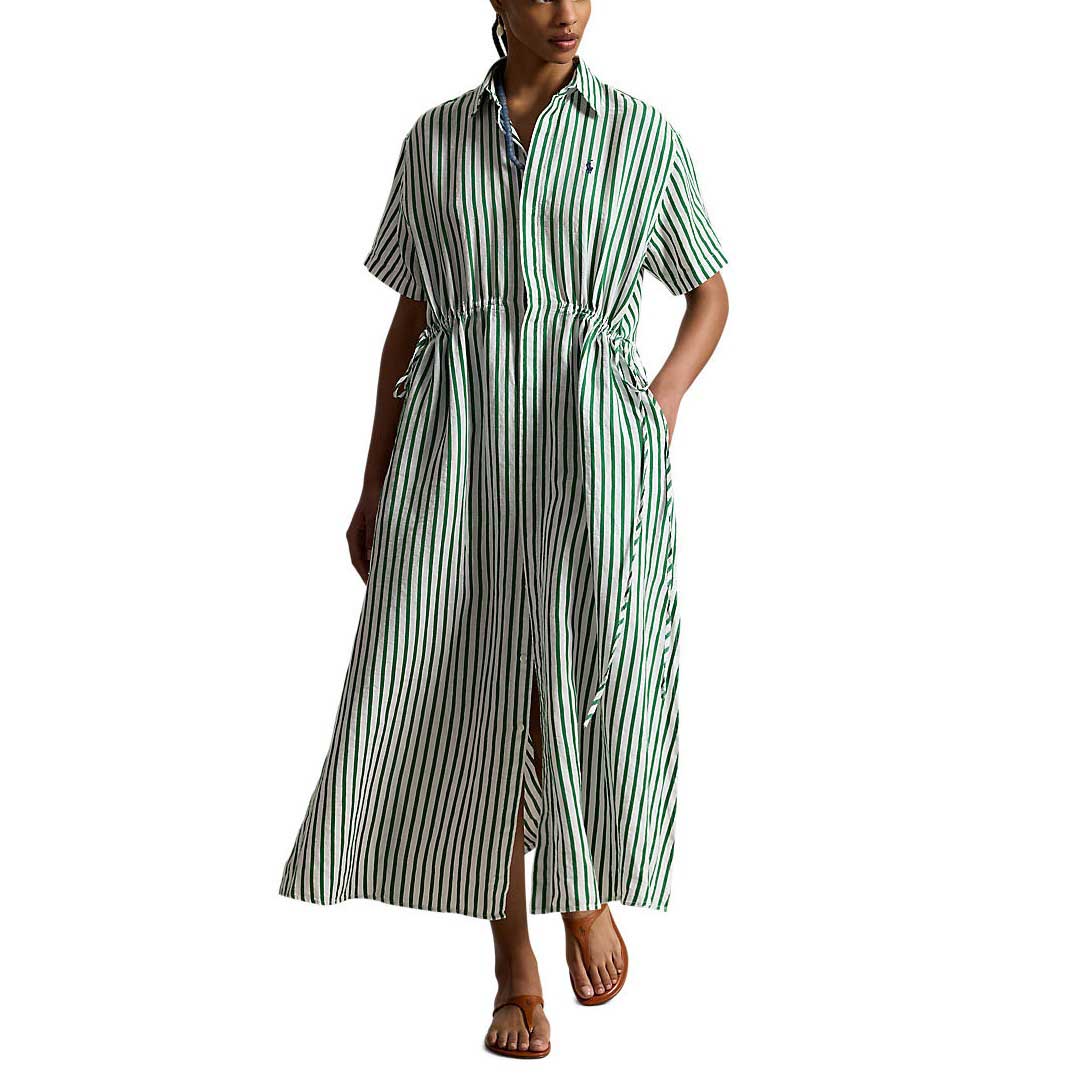 Polo Ralph Lauren Striped Linen Cotton Drawcord Shirtdress